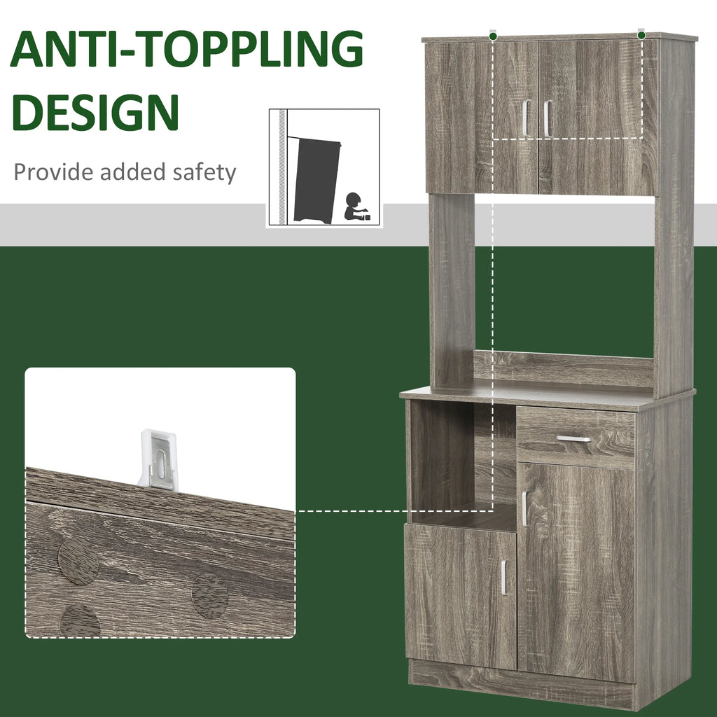 Kitchen Pantry Storage Cabinet with Microwave Stand and Adjustable Shelves K408197