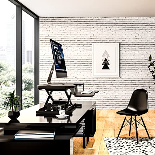 Electric Standing Desk Converter, Height Adjustable Sit to Stand Riser, Dual Monitor Workstation, Black Z74939