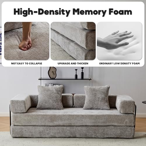 Corduroy Convertible Sleeper Sofa Bed with Pillow, Beige O72530