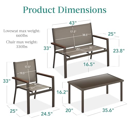 Outdoor Textilene Patio Conversation Set with Loveseat and Coffee Table V736