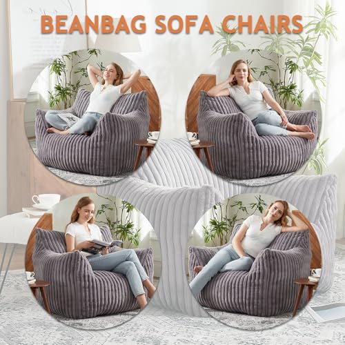 Plush Bean Bag Chair with Armrests for Adults and Teens M473