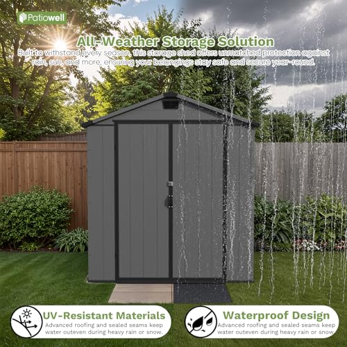 6 x 8 FT Plastic Outdoor Storage Shed with Floor and Lockable Door D7513
