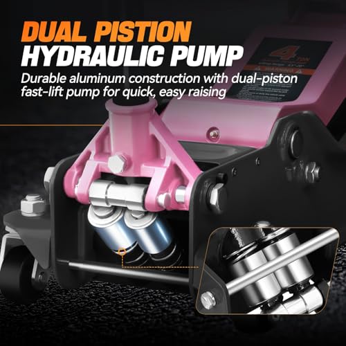 4 Ton Low Profile Floor Jack, Heavy Duty Steel Hydraulic with Dual Pistons Quick Lift Pump P3195