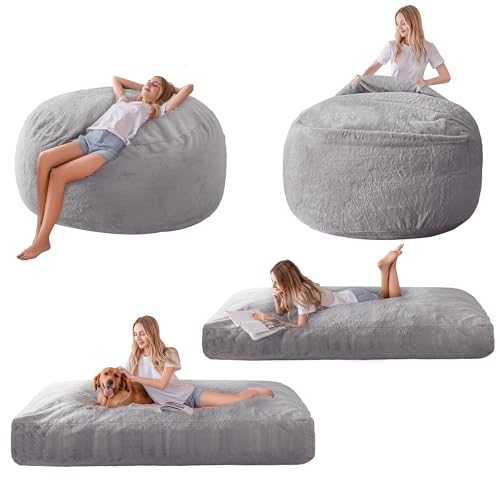 Giant Bean Bag Chair Bed for Adults, Convertible Floor Sofa Mattress R473823