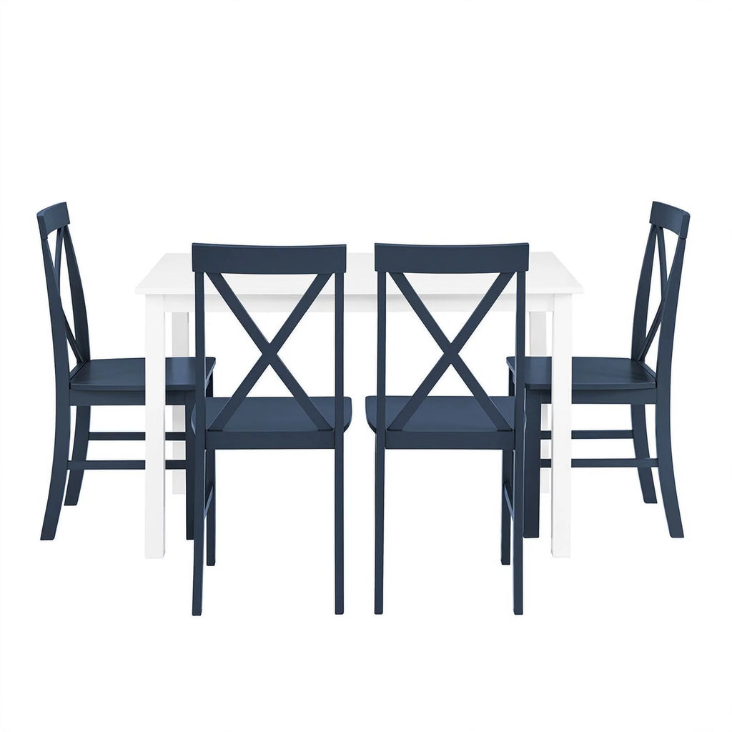 Farmhouse Engineered Wood Dining Set, 5-Piece, White/Navy C178213