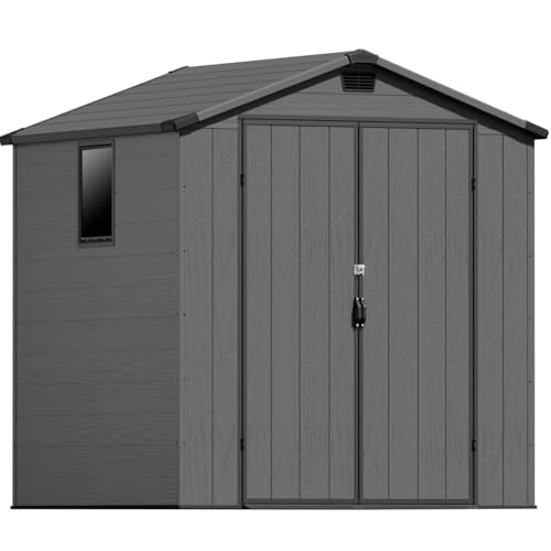 6 x 8 FT Plastic Outdoor Storage Shed with Floor and Lockable Door D7513