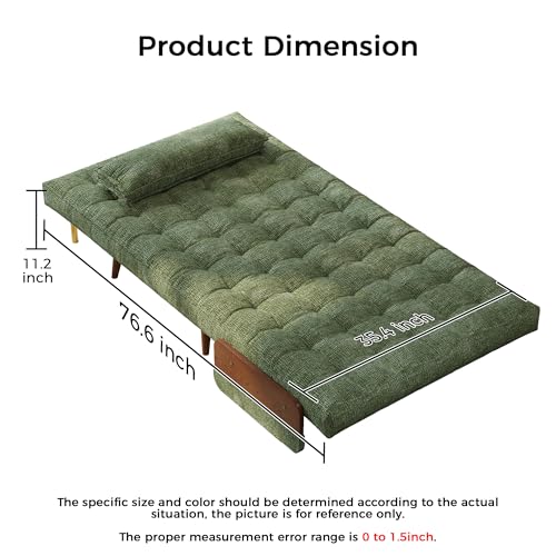 Convertible Chair Bed Sleeper for Adults, Linen with Wooden Arms & Pillows, Foldable Single Futon Sofa Bed Q683821