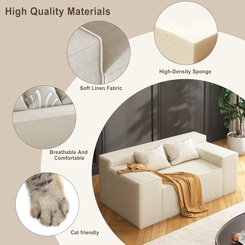 Small Sofa Loveseat with 2 Pillows, Cat-Scratch Resistant Linen, Grey K916760