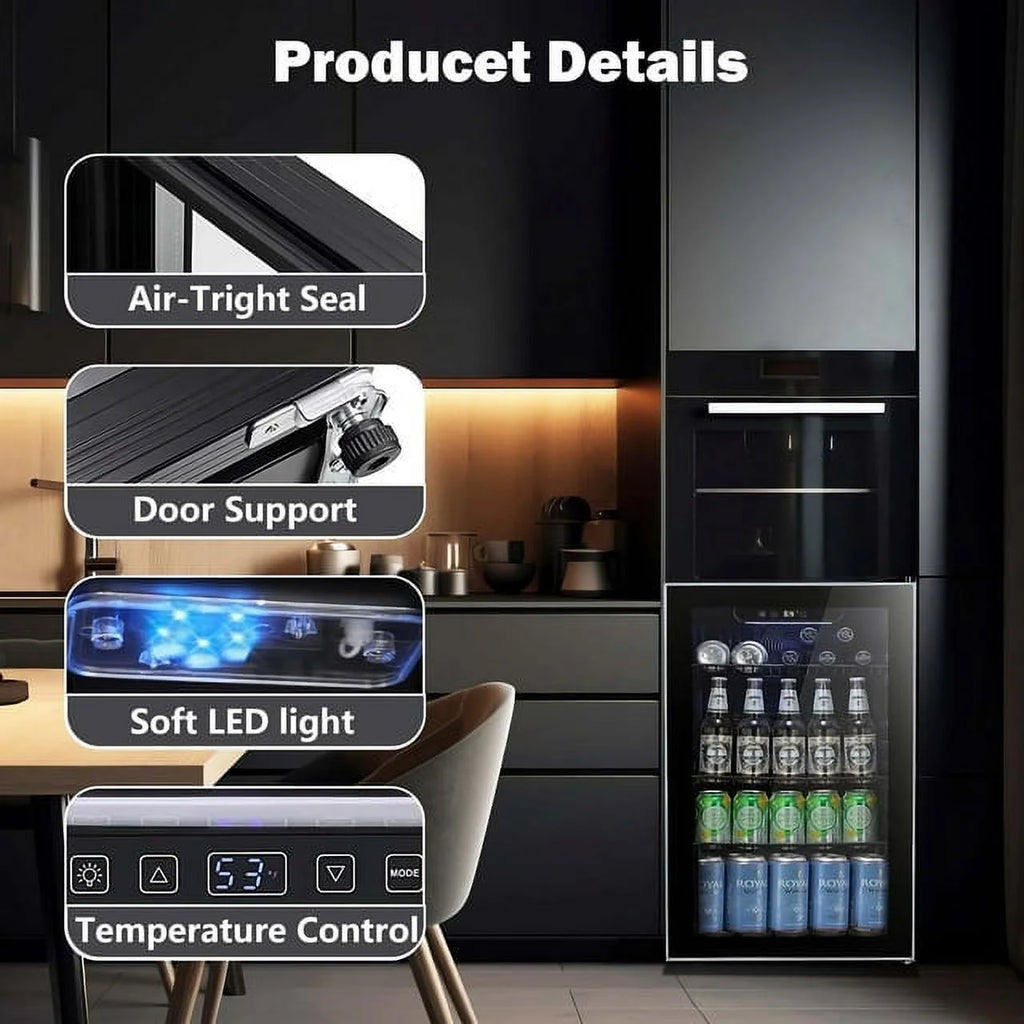 3.2 Cu.ft Beverage Refrigerator Cooler - 120 Can Mini Fridge with Glass Door E876188