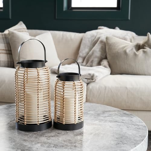 Natural Rattan Boho Lanterns Handcrafted Home Decor for Indoor Outdoor Living Room Patio O5290