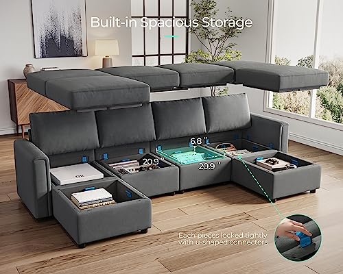 Modular Sectional Sofa with Storage, U Shaped Couch, Blue Y4358