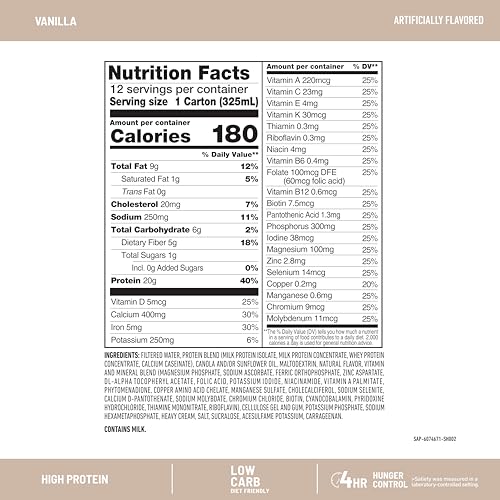 Protein Shake, Chocolate, 20g Protein, Meal Replacement, 12 Count B226310