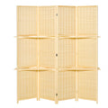 HOMCOM 4-Panel Folding Room Divider, 6 Ft Freestanding Bamboo Privacy Screen Panel with Storage Shelves for Bedroom or Office, Natural Wood Color
