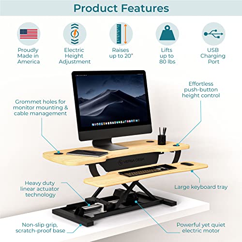 Electric Standing Desk Converter, Height Adjustable Sit to Stand Riser, Dual Monitor Workstation, Black Z74939