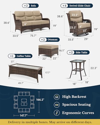 Outdoor Wicker Conversation Set with Cushions, 7 Pieces P4930