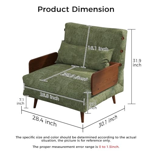 Convertible Chair Bed Sleeper for Adults, Linen with Wooden Arms & Pillows, Foldable Single Futon Sofa Bed Q683821