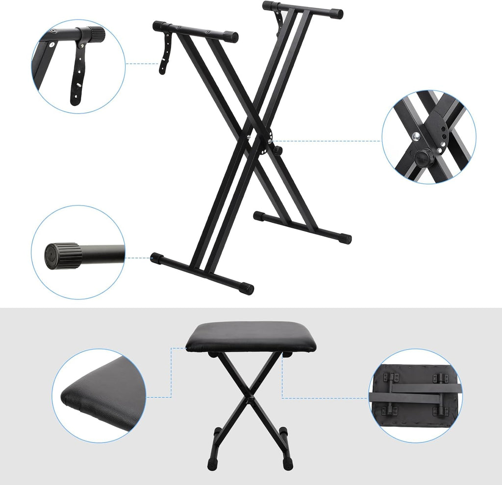 Adjustable Double-X Keyboard Stand with Bench F83316