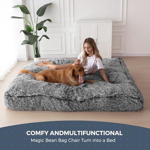 Giant Bean Bag Chair Bed for Adults, Convertible Floor Sofa Mattress R473823