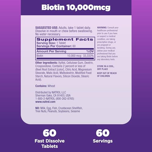 Biotin 10000mcg Dietary Supplement, 200 Tablets C69831
