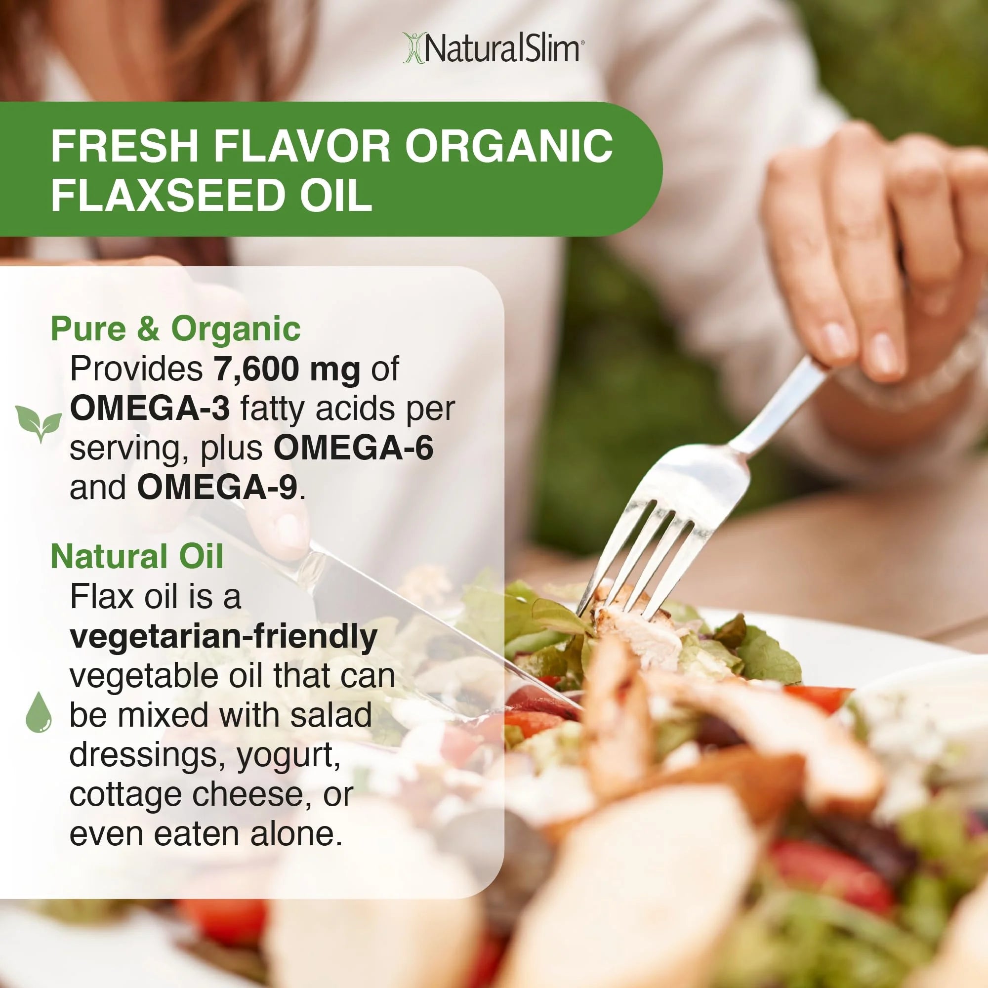 Organic Cold-Pressed Flaxseed Oil with Omega 3 6 9, 16 fl. Oz N600235