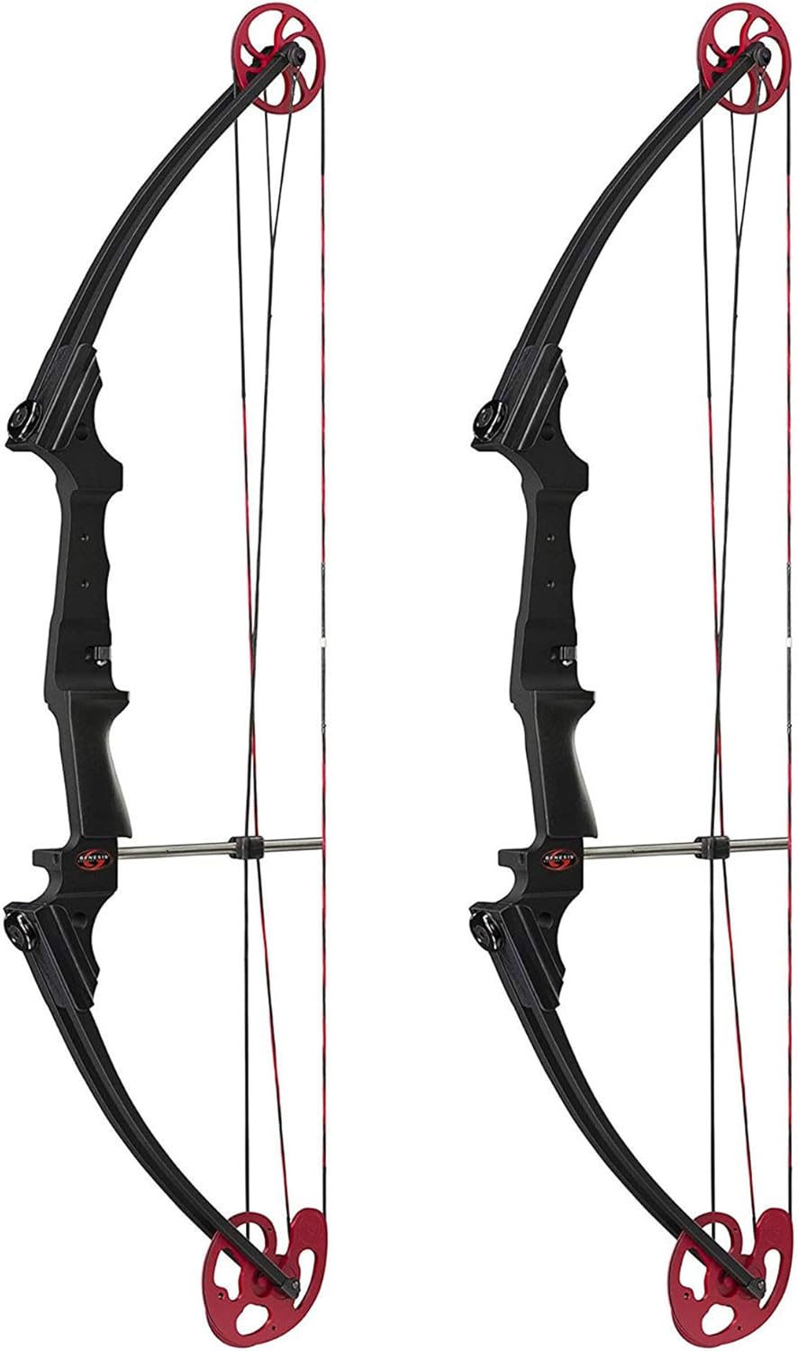 Genesis Archery Compound Bow w/Adjustable Draw Length from 15"-30" & Adjustable Draw Weight Range of 10 to 20 Pounds for Left-Handed, Black (2 Pack)
