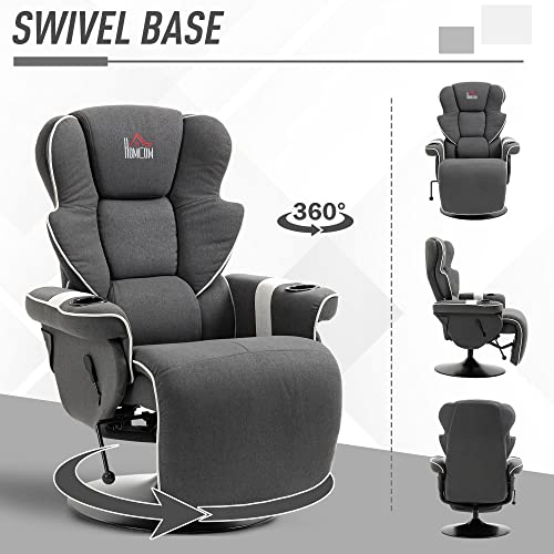 Manual Recliner Swivel Lounge Armchair with Footrest and Cup Holders, Black T5089