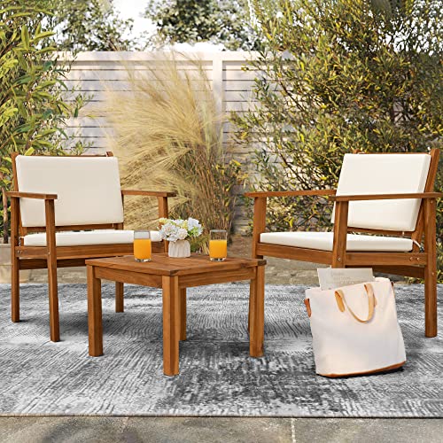 Acacia Wood Patio Conversation Set with Coffee Table and Cushions V550402