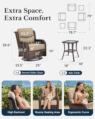 Outdoor Wicker Conversation Set with Cushions, 7 Pieces P4930