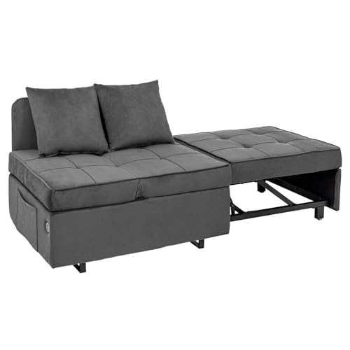 Sofa Bed Convertible Pull Out Couch with 2 Throw Pillows, Dark Grey Z539533