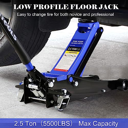 Heavy Duty Hydraulic Floor Jack, Low Profile Steel Racing Jack, 2 Ton Capacity, Blue H1350