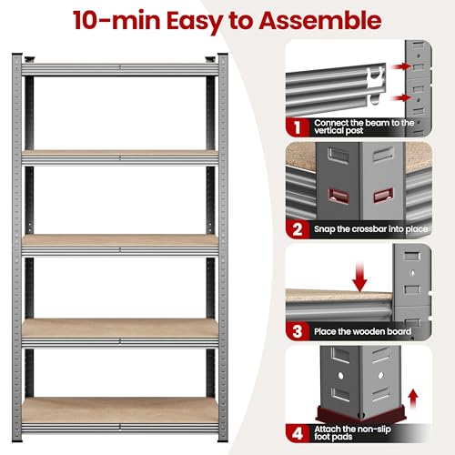 5-Tier Adjustable Metal Shelving Unit for Garage, Pantry, and Warehouse M7734