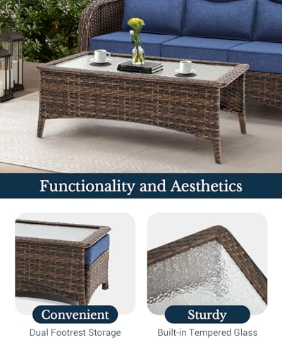 Outdoor Wicker Conversation Set with Cushions, 7 Pieces P4930