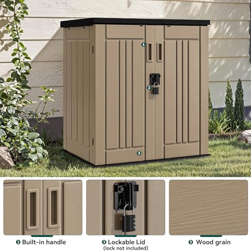 Outdoor Storage Cabinet with 2 Shelves, Waterproof Resin Tool Shed, Lockable, Dark Gray M33386