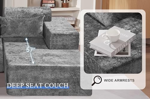L-Shape Modular Sectional Sofa with Deep Seat, No Assembly Required C597556