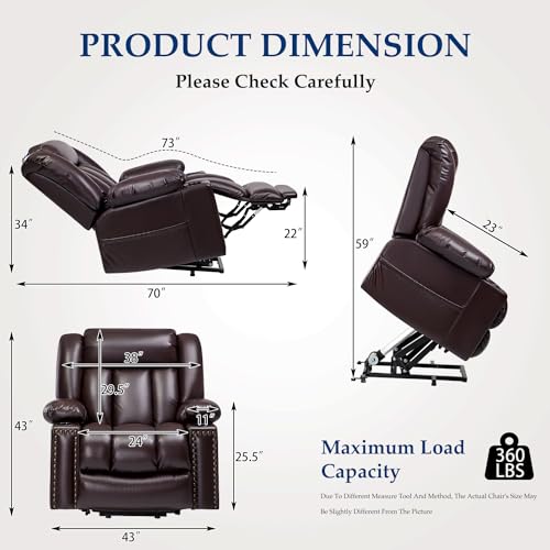 Power Lift Recliner Chair for Elderly with Heat and Massage, Adjustable Positions, Dark Brown P618617