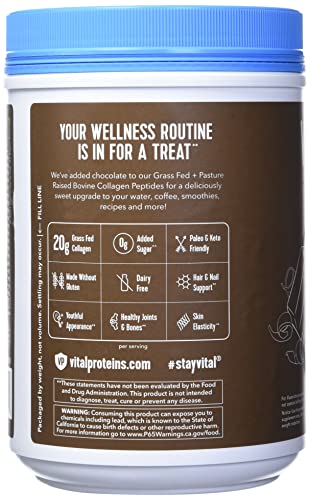 Collagen Peptides Powder, Grass Fed, Gluten Free, Chocolate, 32.56 Oz P11090