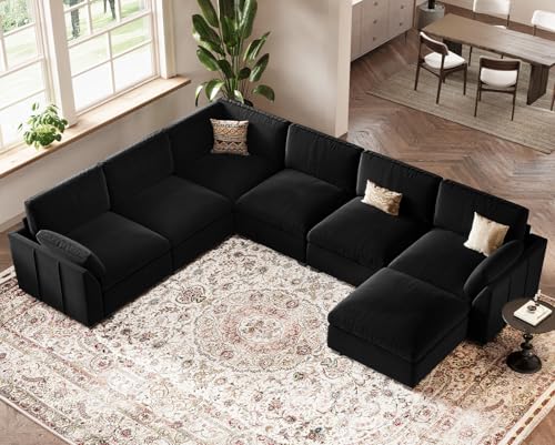 Extra Large Modular Sectional Sofa, 4-Seater L Shaped Couch, Velvet Convertible for Living Room L139
