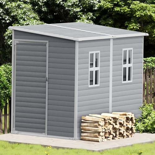 Resin Storage Shed, Waterproof Outdoor Tool Shed with Floor, Double Lockable Doors I89690