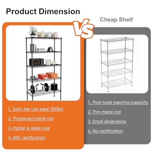 4-Shelf Storage Shelving Unit, Adjustable Metal Wire Racks, Heavy Duty Standing Shelf Organizer W583383
