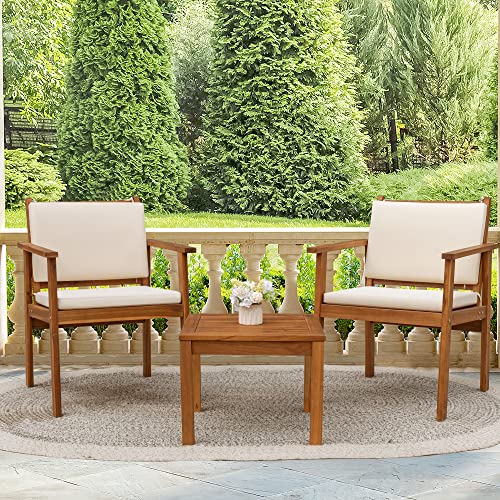 Acacia Wood Patio Conversation Set with Coffee Table and Cushions V550402