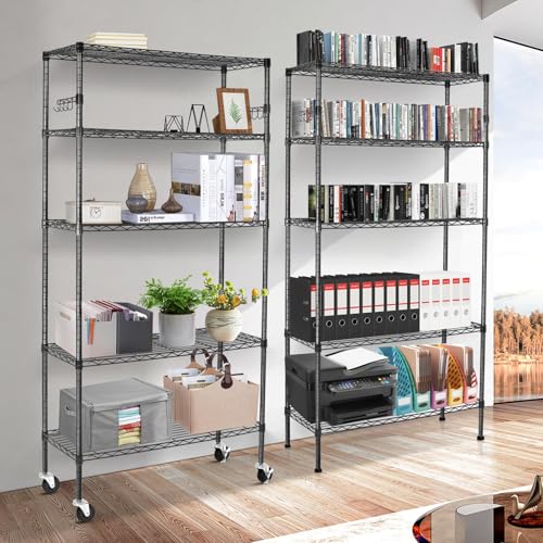 Heavy Duty 6-Tier Storage Shelves with Wheels, Adjustable Metal Wire Rack E412
