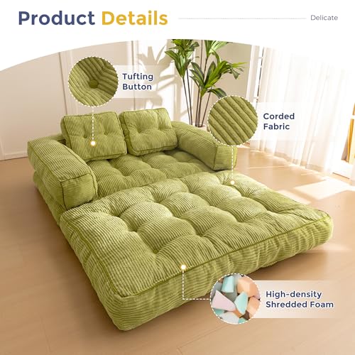 Folding Sofa Bed, L-Shaped Convertible Sleeper Couch with Armrest and Pillow, Dark Grey M375676