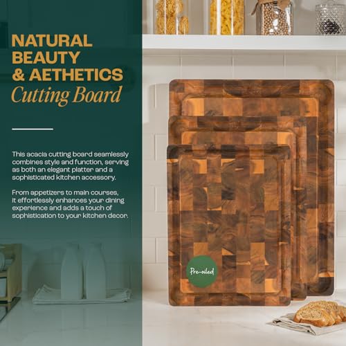 Acacia Wood Cutting Board with Juice Grooves and Handle D82174