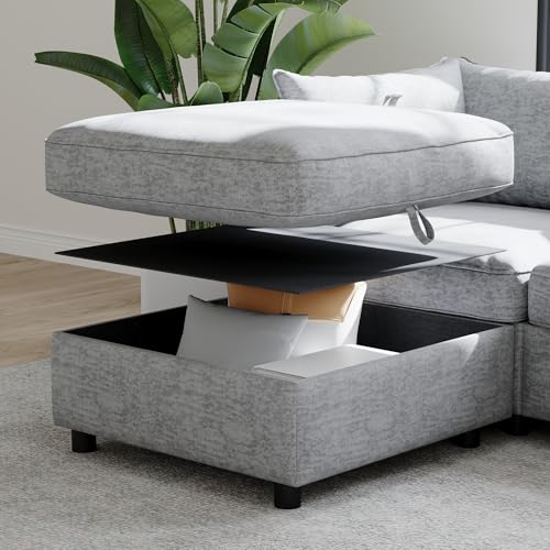 Modular Storage Sectional Sofa with Movable Ottomans, U-Shaped Chenille U839651