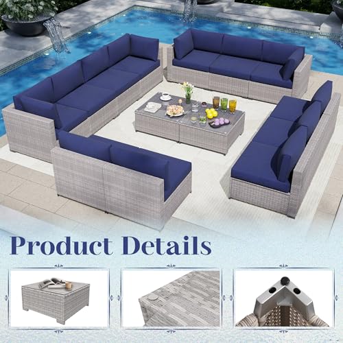 Outdoor Sectional Sofa Set with Cushions and Glass Coffee Table T1708
