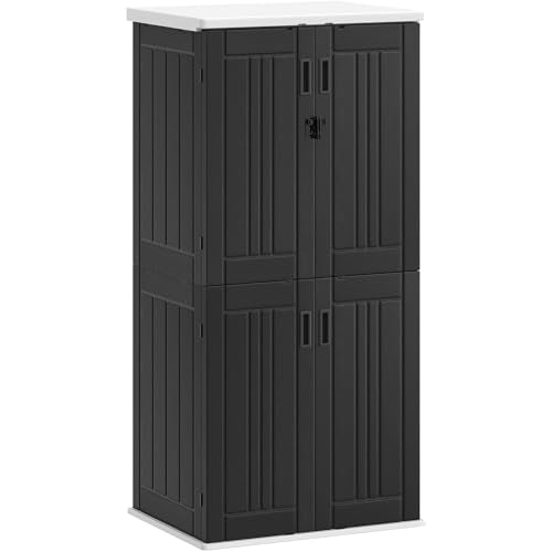 Outdoor Storage Cabinet with 2 Shelves, Waterproof Resin Tool Shed, Lockable, Dark Gray M33386