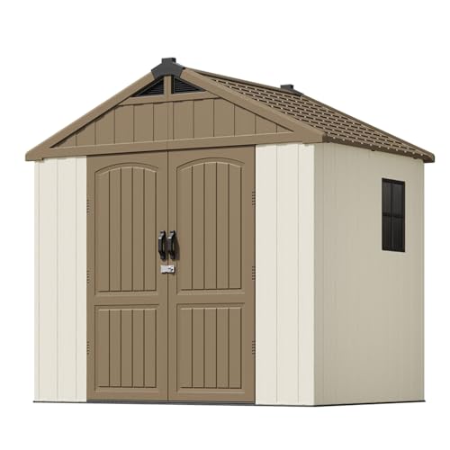 Outdoor Plastic Storage Shed with Floor, Window and Lockable Door A4787