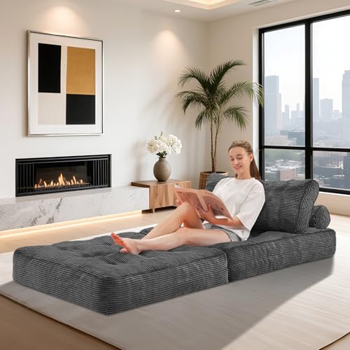 Folding Sofa Bed with Dual Pillow and Handle, Convertible Sleeper Chair, Black M821