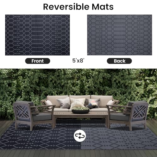 Waterproof Outdoor Rug 5x8 ft, Reversible Plastic Straw Patio Mat Z2613