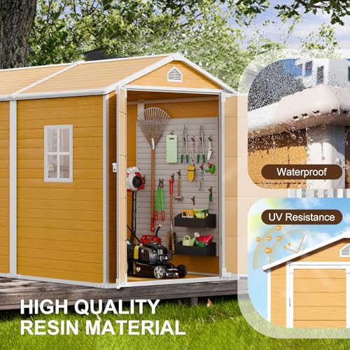 Resin Storage Shed, Waterproof Outdoor Tool Shed with Floor, Double Lockable Doors I89690